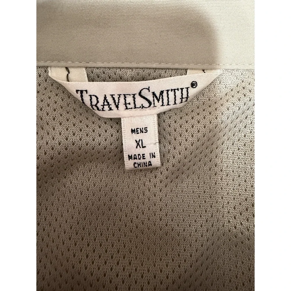 TRAVEL SMITH Utility Vest Men's XL Beige Full Zip Snap Travel Pockets Outdoors